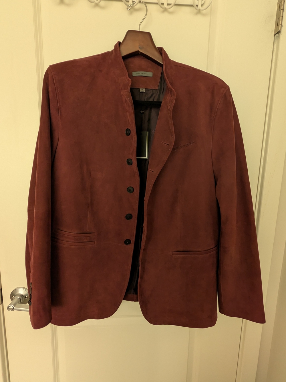 John Varvatos Suede Stand Collar Jacket in Merlot